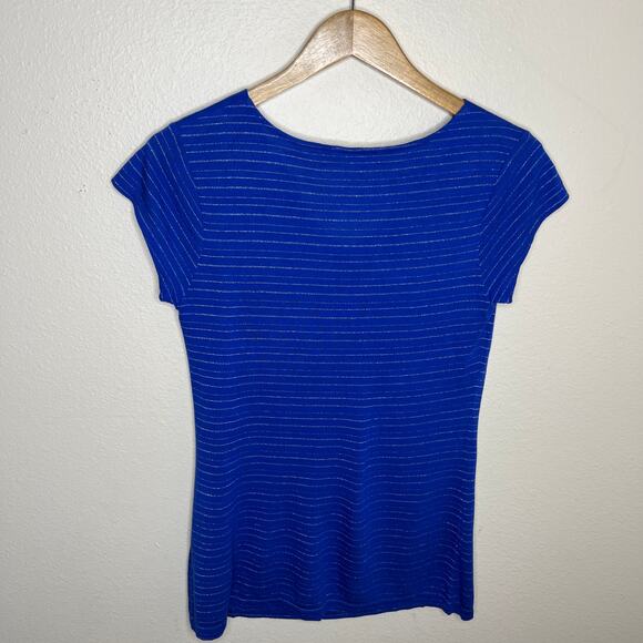 Banana Republic Blue and Siliver Stripe Short Sleeve Blouse Small - Picture 5 of 9